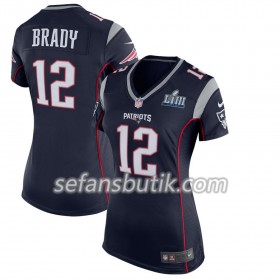 New England Patriots Tröjor Tom Brady 12 Nike Blå II 2019 Super Bowl LIII - Dame